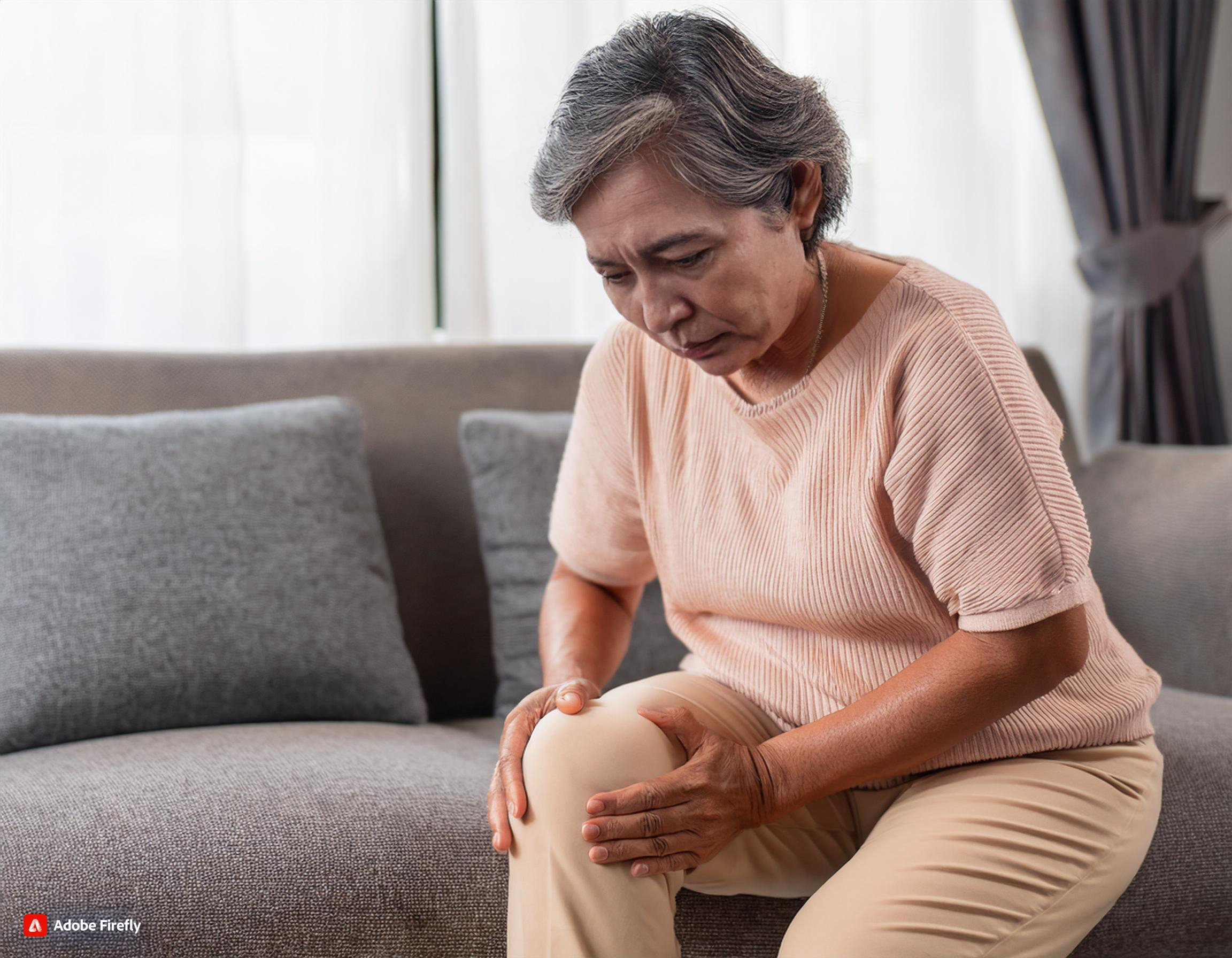 senior woman holding her knee in pain due to knee osteoarthritis